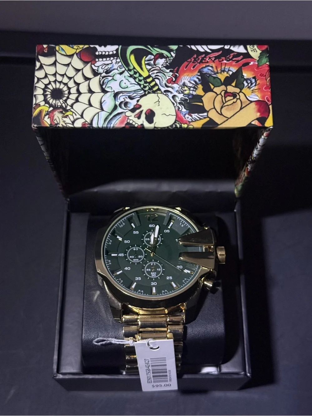 Ed Hardy Gold-Tone Men's Watch with Green Dial